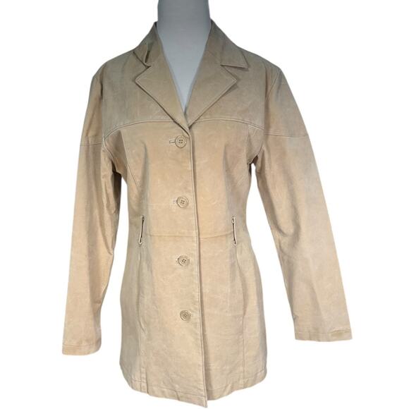 Vintage Buttons 100% Leather Trench Coat Light Weight Size Medium Belt Loops - Picture 11 of 11